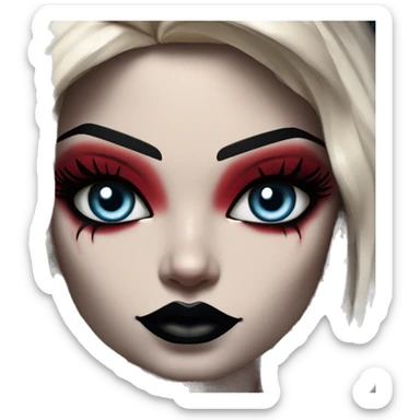 Arabic Lego  in Harley Quinn style, oil paint, mysterious eyes, intricate lips, masterpiece portrait, odd perspective, beautiful, desirable, logical sticker