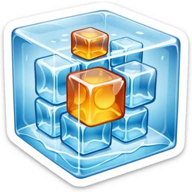 Clothes and accessories inside a large ice cube sticker