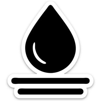 solid icon of a water droplet on glossy black mirror paint, minimal repellent effect with lines, elegant and minimal sticker