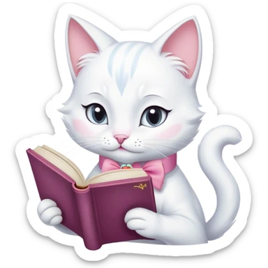 cat marie from aristocats with pink bow reading a book sticker
