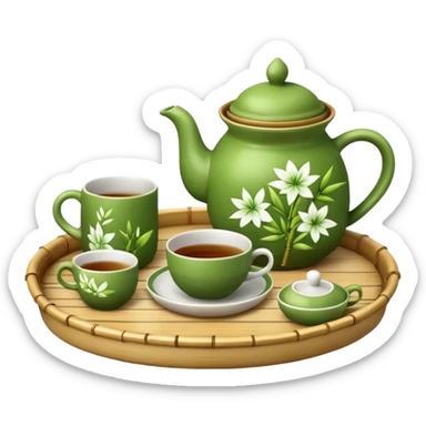 bamboo tray with a teapot and cup sticker