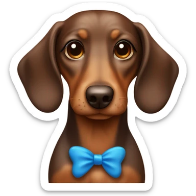 Boy brown and tan sausage dog with blue bow sticker