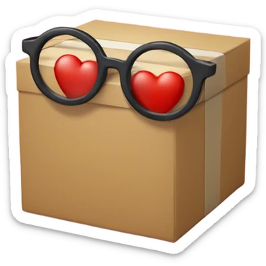 smart box with glasses on a big red heart sticker