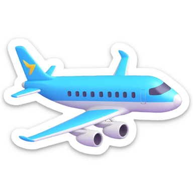 Make an airplane emoji that looks exactly like the reference image, ignoring the crocodile. Style it in iOS emoji style with 3D, shiny, smooth gradients, soft shadows, realistic airplane shape, classic emoji look, and add a glossy effect to the airplane body. sticker