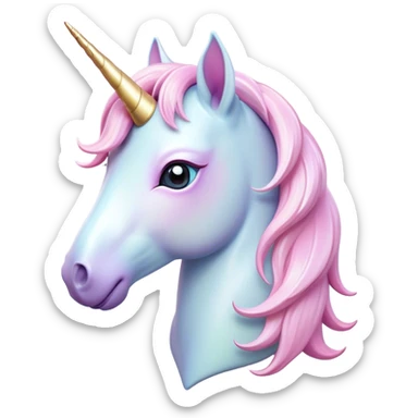 Cinematic Noble Unicorn Pony Portrait Emoji, Poised and graceful, with a delicate, miniature equine build adorned with a soft, pastel color, a tiny, shimmering horn and a silky mane that hints at magical charm, Simplified yet sharp and sophisticated features, highly detailed, glowing with a soft, enchanted glow, high shine, intelligent and spirited, stylized with an air of fairy-tale elegance, focused and poised, soft glowing outline, capturing the essence of a watchful and confident unicorn pony that appears ready to trot out of the screen with graceful magic! sticker