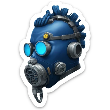cyborg head with dark blue steampunk respirator mask and dark blue Mohawk  sticker
