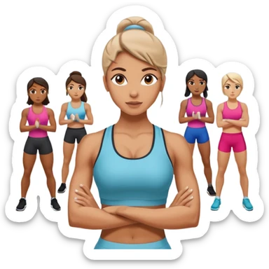 the personal trainer woman teaching students at the gym. the students are making some points sticker