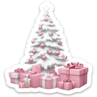 Light pink Christmas gifts under a white Christmas tree  sticker