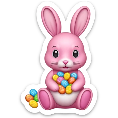 pink rabbit with candies sticker