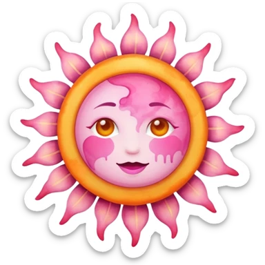 Pink and orange watercolour style sun  sticker