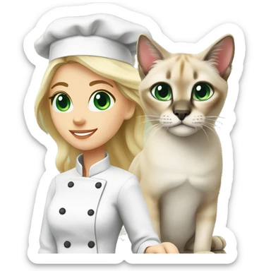 blonde chef green eyes with a siamese lynx point cat sticker