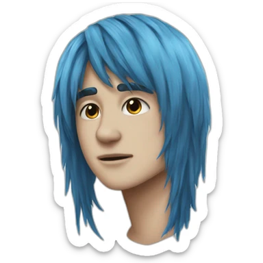 realistic emo boy choppy blue hair side bangs sticker