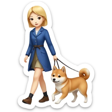 Beautiful girl with fair skin walks Shiba Inu sticker