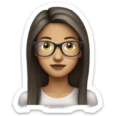 Beautiful brunette straight long hair with clear frame glasses sticker