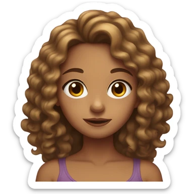 tan Girl long curly brown hair hazel eyes  sticker