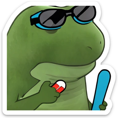 Ski goggles and skis on a dinosaur in mountains  sticker