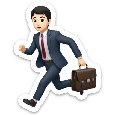 A black-haired man in a suit running with a briefcase sticker