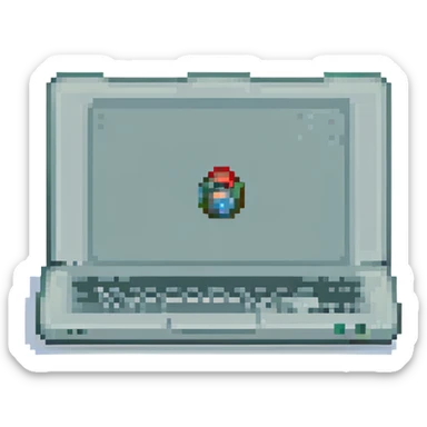 pixel art style laptop, closed, viewed from an angle, minimal details sticker