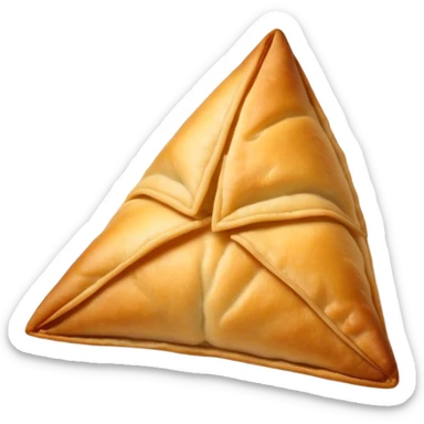 Samosa Cinematic Realistic Samosa Snack Emoji, depicted as a crispy, golden triangular pastry filled with spiced vegetables or meat, rendered with rich textures and vibrant, appetizing lighting. sticker