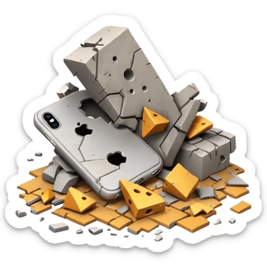 3D iPhone style emoji of debris and ruins, broken pieces of concrete and metal scattered, chaotic structure, isolated on white background, soft shadows, high detail, playful and cute. sticker