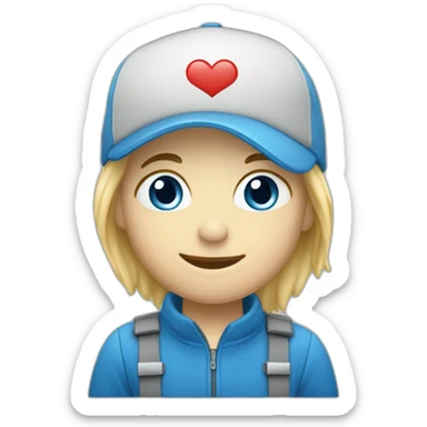 lots of love sign, blue cap, pale face sticker