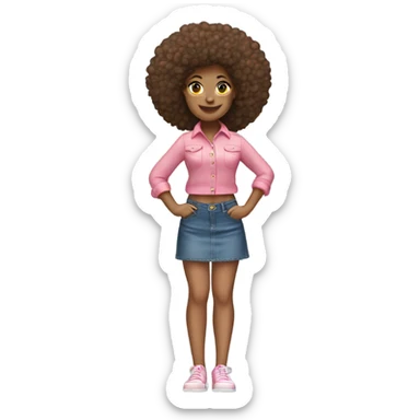 Tan girl with Afro and pink button top and jean skirt full body posing sticker
