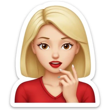 Seductive girl squinting and biting her nail sticker