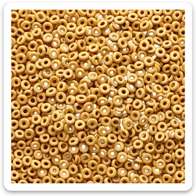 small scatter of dry breakfast cereal loops or flakes in golden brown tones, crisp and lightly textured, soft lighting, subtle shadows, emoji scale sticker