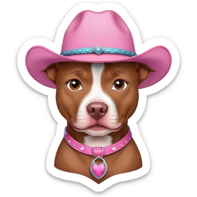 Pitbull with pink cowgirl hat  sticker