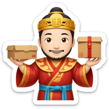 chinese Ming god hold carton box sticker