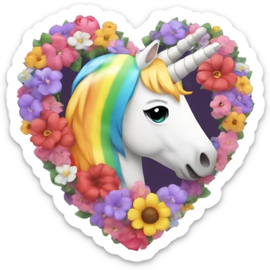 heart with flowers and rainbo ith unicorn sticker