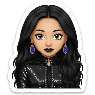 Raven Symone from Cheetah Girls with long jet black hair, black sequin outfit sticker