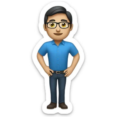 project manager dark hair glasses blue shirt sticker