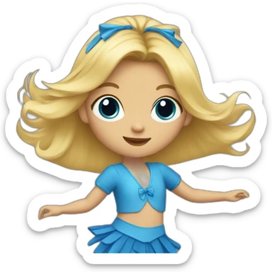 little blonde girl dancing in a blue bird costume sticker