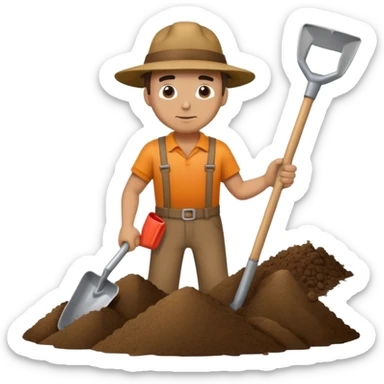 man digging with a shovel with a dirt pile beside him sticker