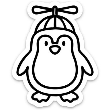 Change the penguin's blue propellor cap to red and white, keep the flat icon style, with no background. Since flat icon style is not explicitly listed, using outlined icon style as closest editable style. sticker