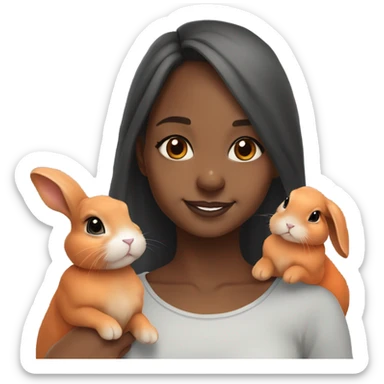 Black Muslim girl and her 3 cute orange, gray, and mix colored holland lop bunnies sticker