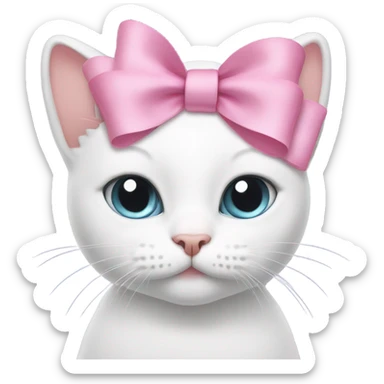 White cat with a pink bow on the head sticker