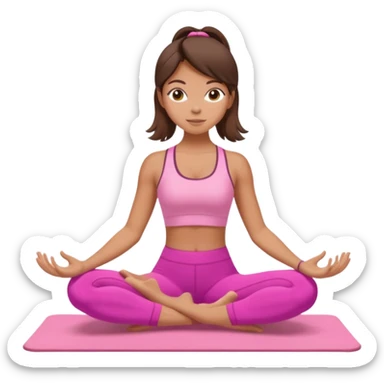 A tanned girl with brunette hair in her 20’s doing Pilates wearing a ALO pink workout set  sticker