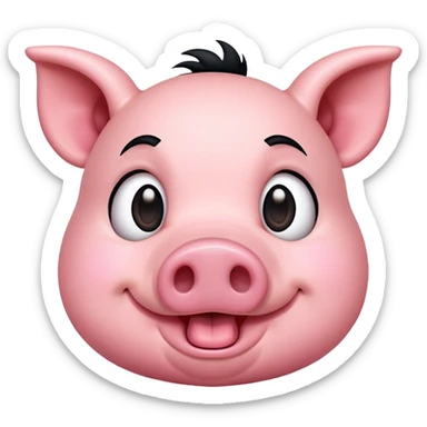 Black hair Pig with Zany face sticker