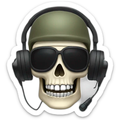 Military Skeleton mask with a long black mask underneath it and headset with a microphone sticker