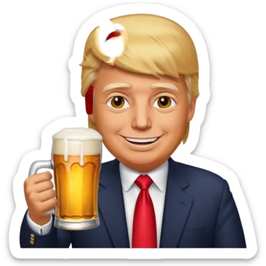 Donald Trump holding a beer, emoji style, smiling sticker