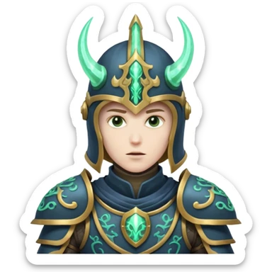 mystic knight with full face helmet and has he has eldricth powers sticker