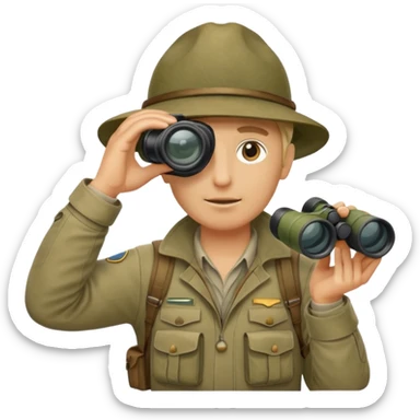 A rugged explorer in khaki gear, binoculars raised, scanning distant landscapes.
 sticker