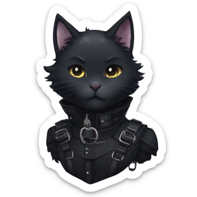 Gorgeous furry gothic dark techwear anime style anthro black cat furry with blushing face aesthetic and pretty edgy black with collar and harness trending style sticker