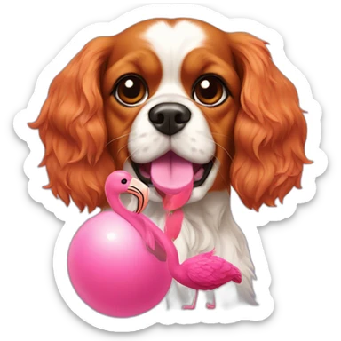 cavalier king charles dog with a flamingo toy sticker
