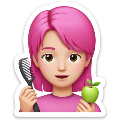 pink person brushing their hair with a comb, Apple iOS style emoji sticker