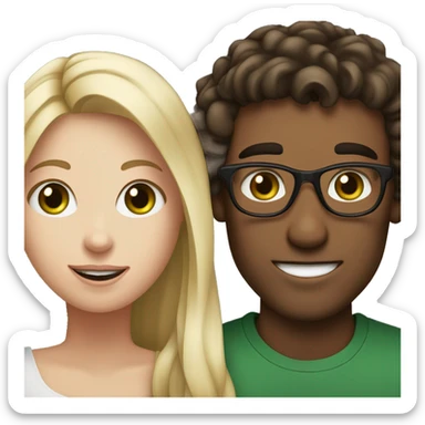 A blonde girl with dark green eyes and freckles gets proposed to by her brunette boyfriend with brown eyes and glasses sticker