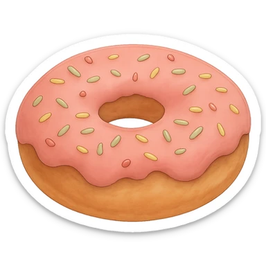 Donut with sprinkles in Ghibli style, detailed, soft red colors, with no background sticker