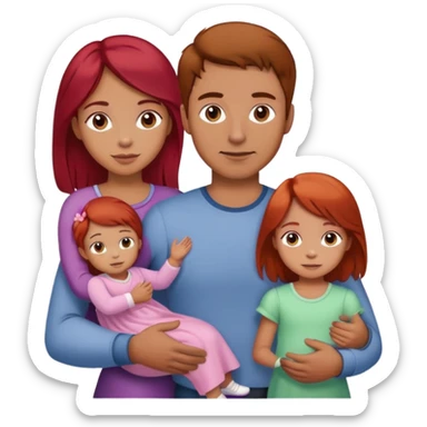 A man with brown hair holding a child, a daughter, and a girl with red hair by the hand sticker